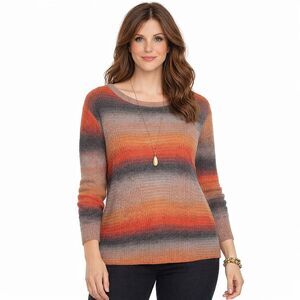 Womens Pullover Sweater Ombre Stripe Long Sleeve Top Soft Textured Medium Palila